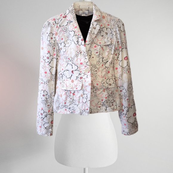 COPY - LOFT Ann Taylor floral fitted blazer white and pink size 0 - Picture 1 of 4